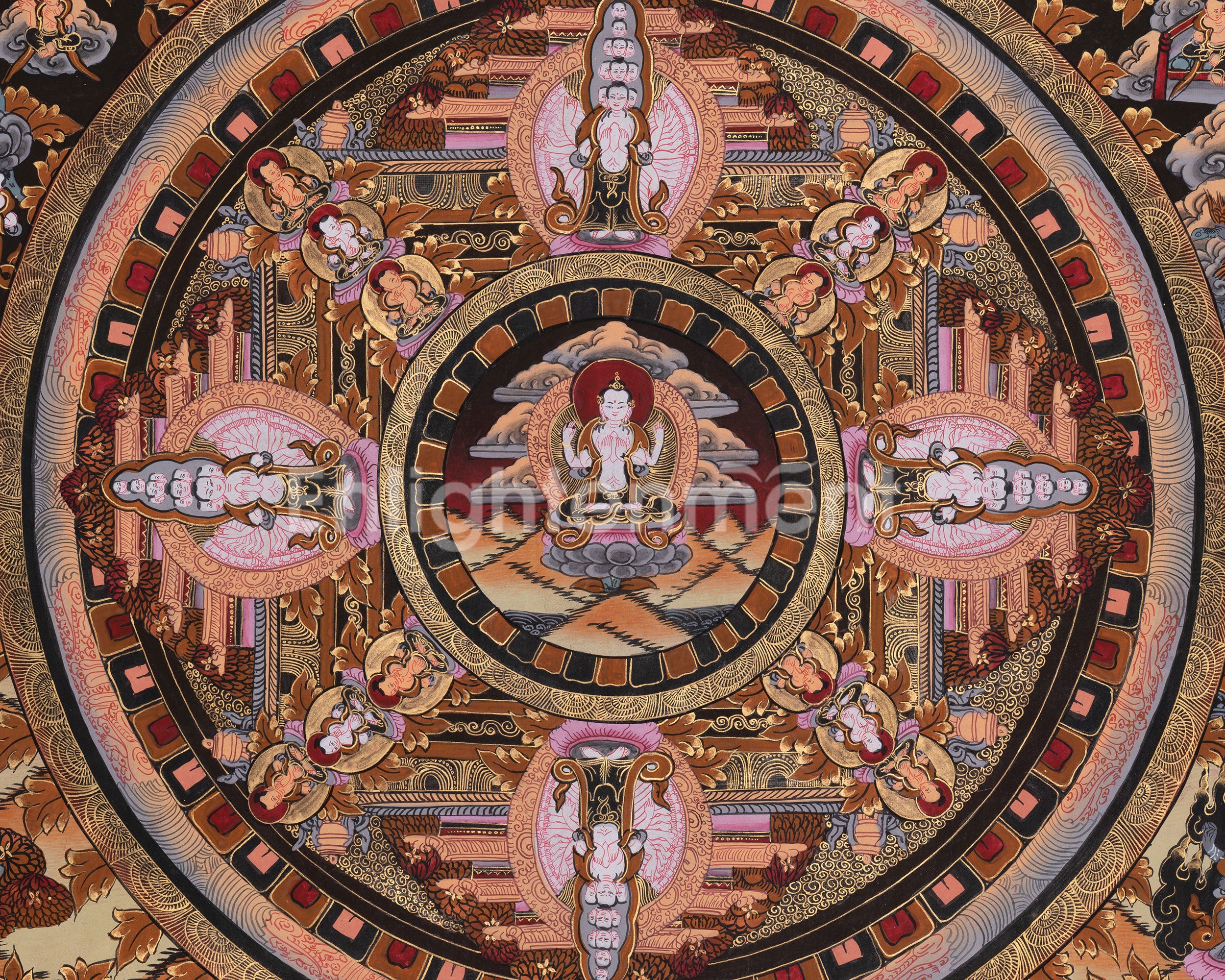 Four Armed Chenrezig Mandala Thangka | Bodhisattva of Compassion
