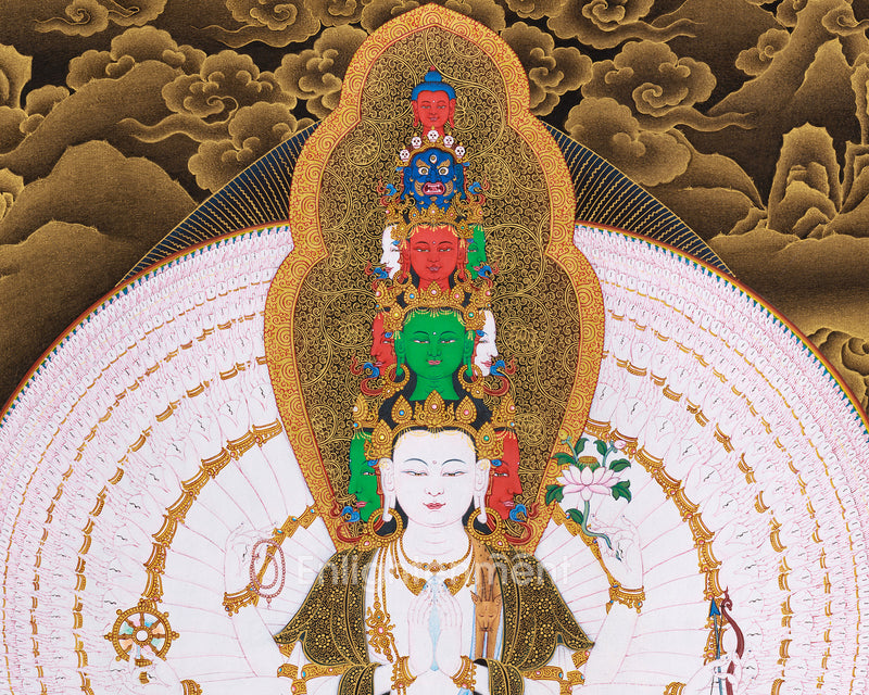 Namo Avalokiteshvara Thangka | Buddha of Compassion with Pure Gold Detailing