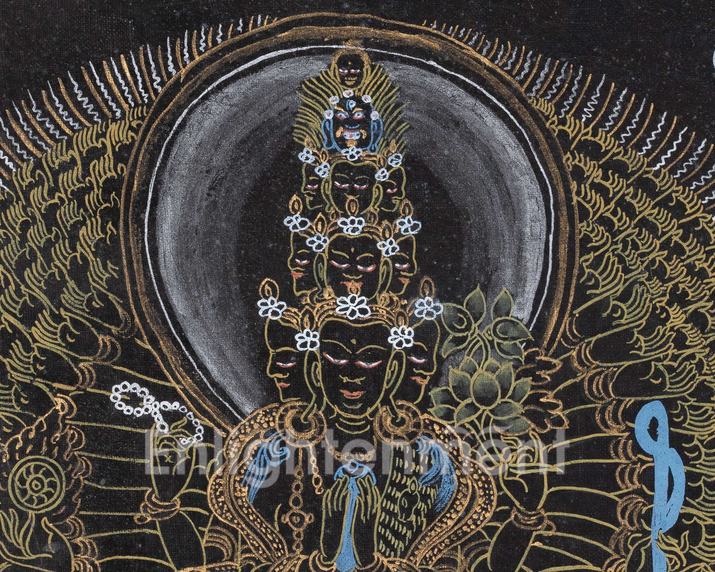 Tibetan Thousand-Armed Avalokiteshvara Thangka | Symbol of Compassion and Protection