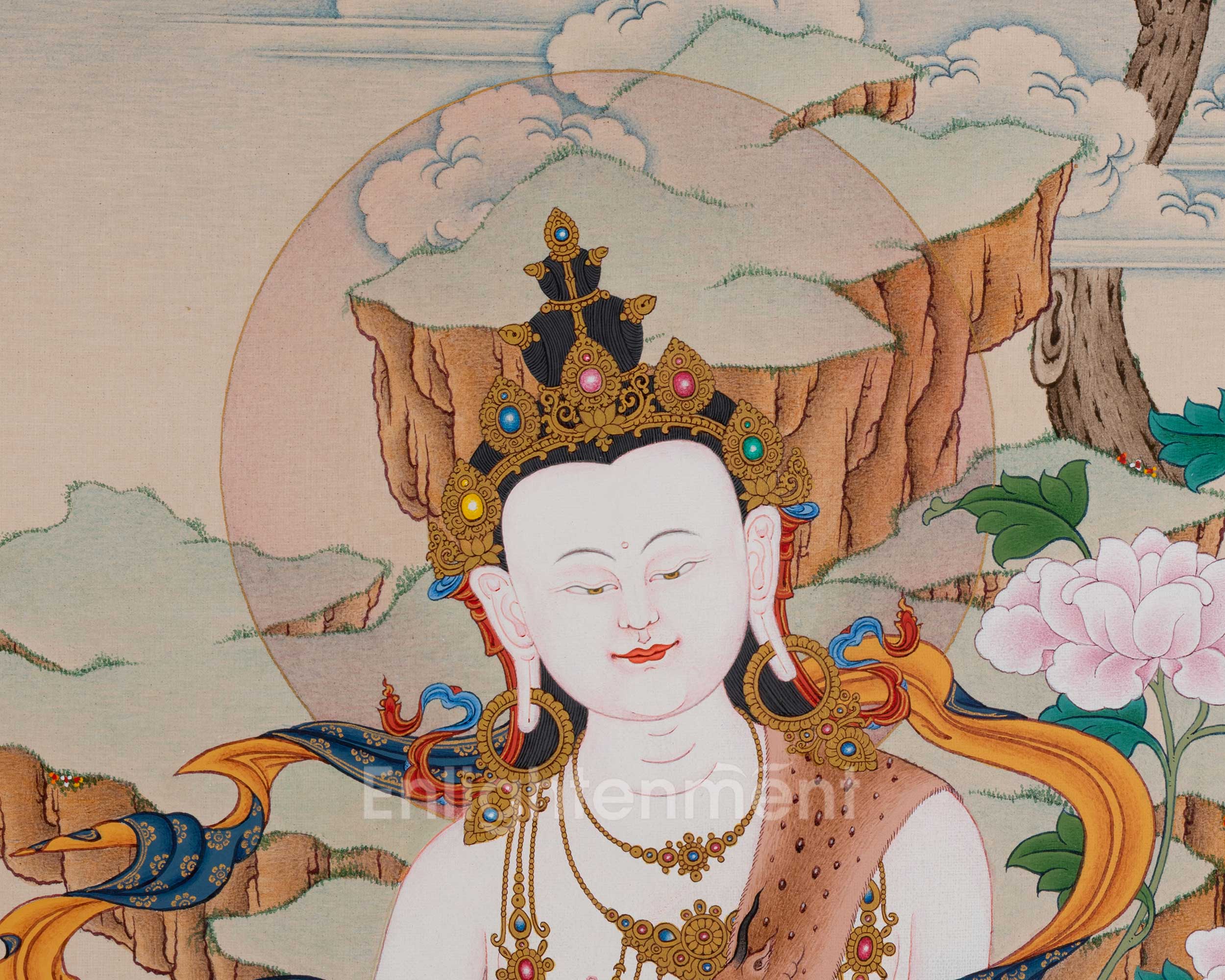 Chenrezig (Avalokiteshvara) with Amitabha Buddha Thangka | Unique Tibetan Buddhist Art