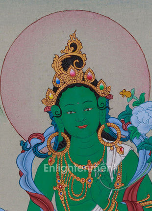 Hand-Painted Tibetan Arya Tara | Embodiment of Compassion and Swift Protection
