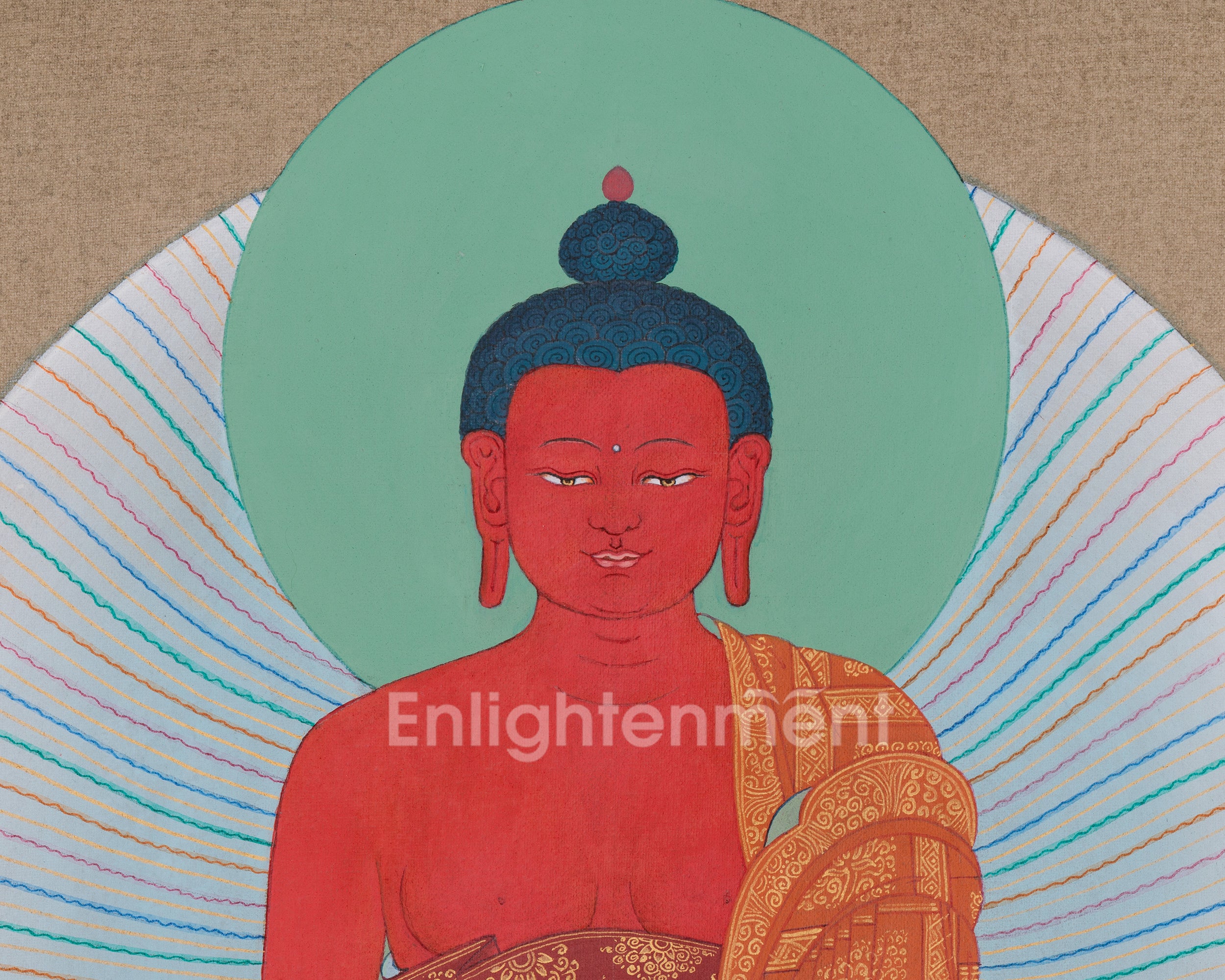Amitabha Buddha with Chenrezig and Vajrapani | Tibetan Bodhisattva Thangka