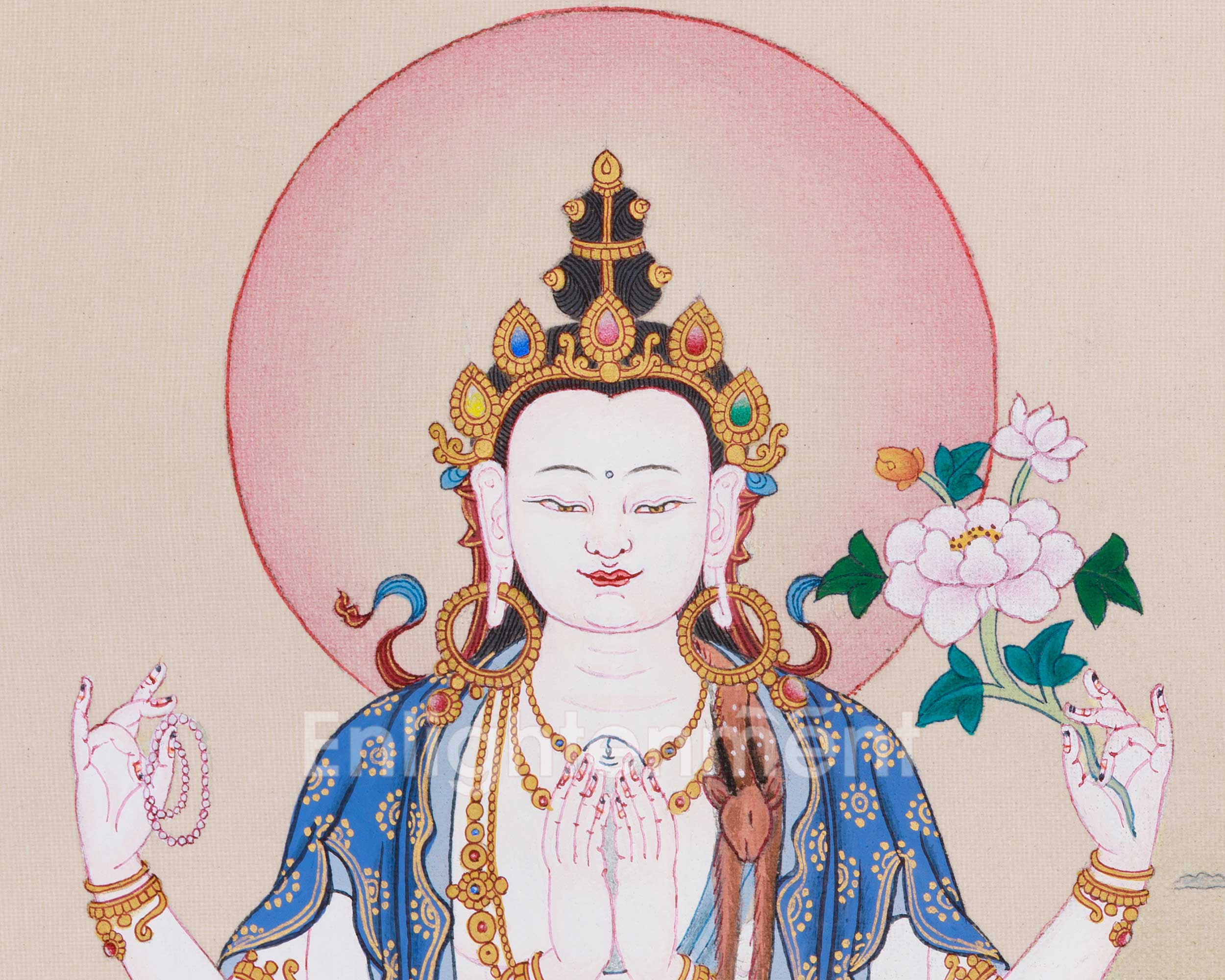 13-Inches Chenrezig Thangka | Divine Compassion and Spiritual Blessings