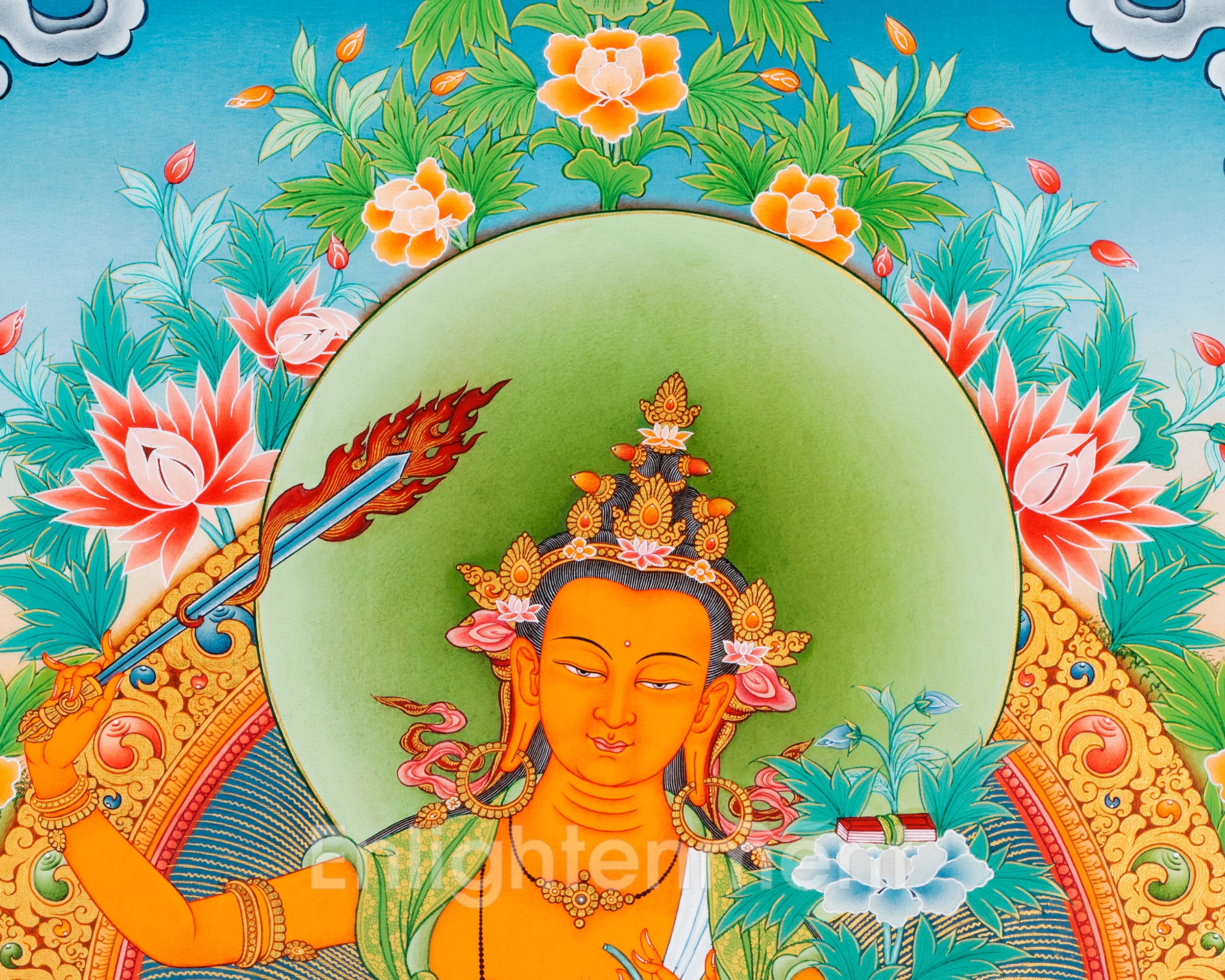 Wisdom Deity, Manjushri Thangka | Sacred Tibetan Art for Insight & Compassion