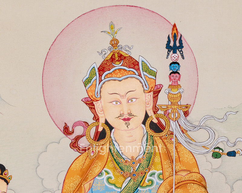 Guru Rinpoche with Consorts: Mandarva & Yeshe Tsogyal Thangka