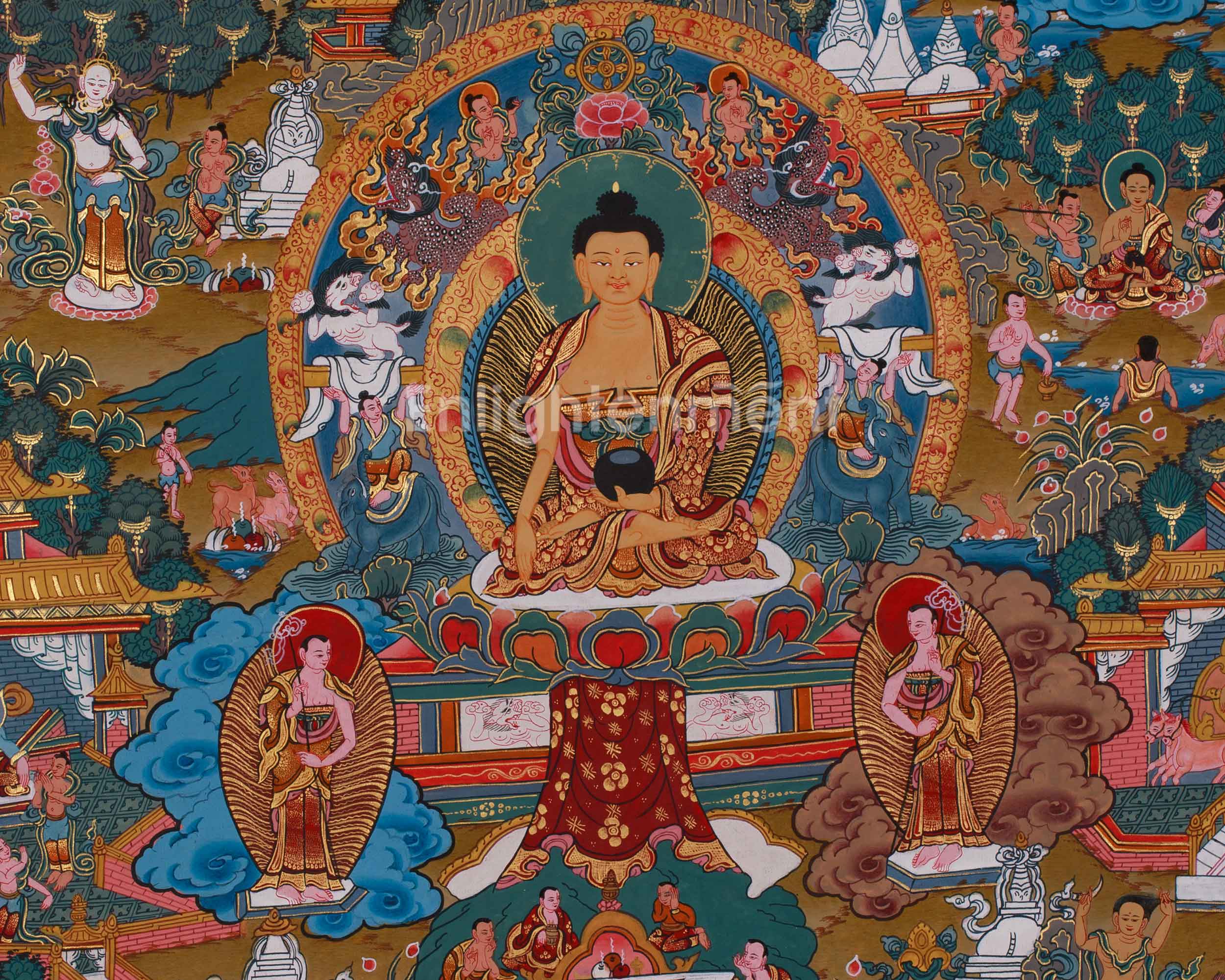 Tibetan Thangka of Buddha Life History | Sage of Shakya Clan