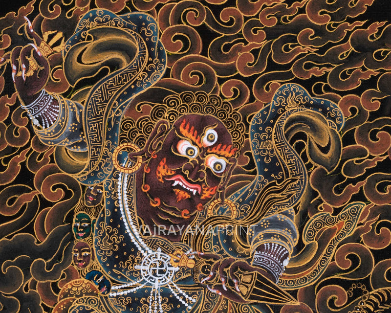 Dorje Drollo Black & Gold Thangka Print | Artwork Of The Golden Guardian | Buddhist Gift Ideas