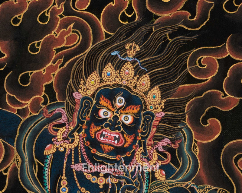 Exquisite Black and Gold  Vajrapani Thangka | Traditional Buddhist Artwork