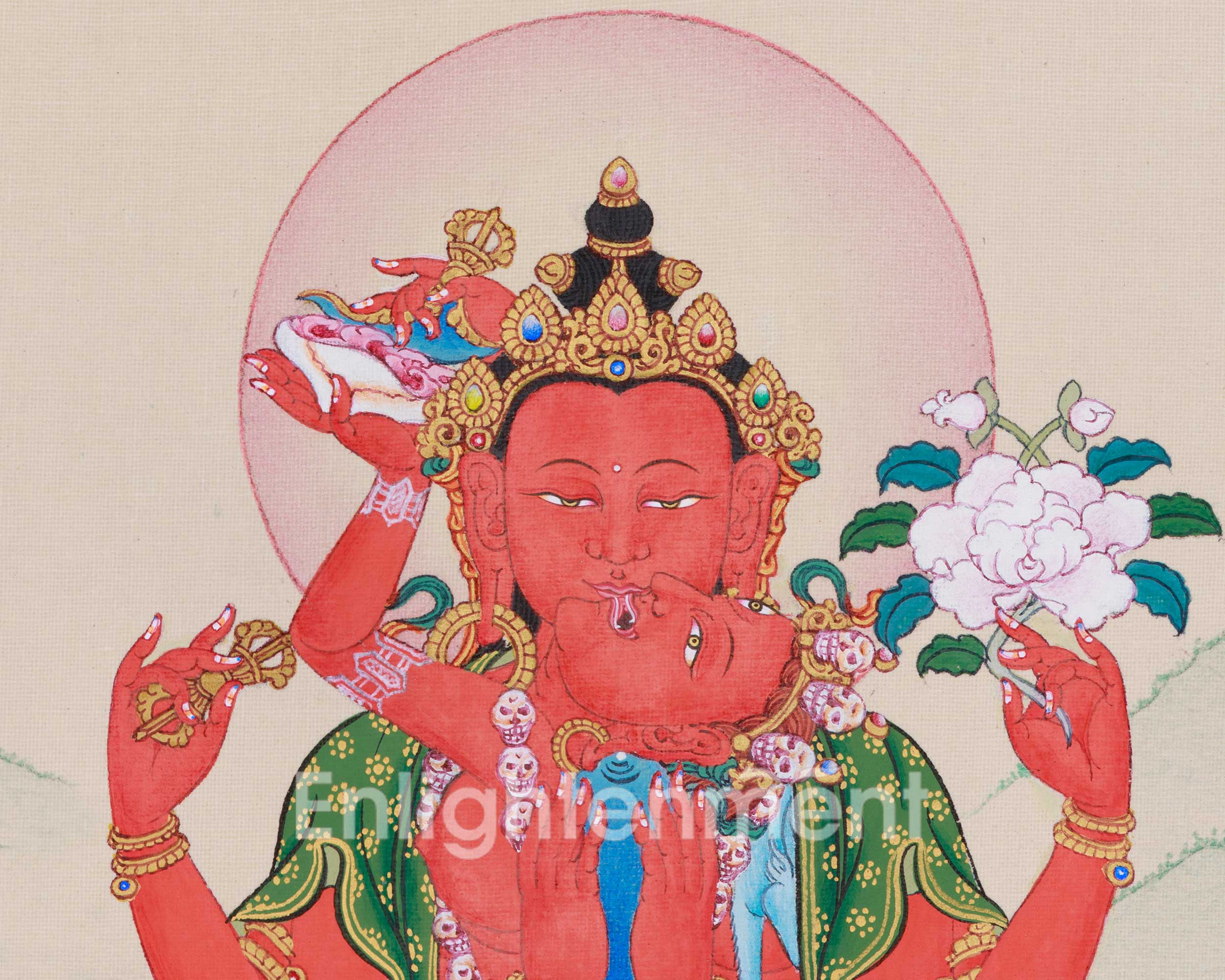 Red Chenrezig Thangka | Gyalwa Gyasto with Consort