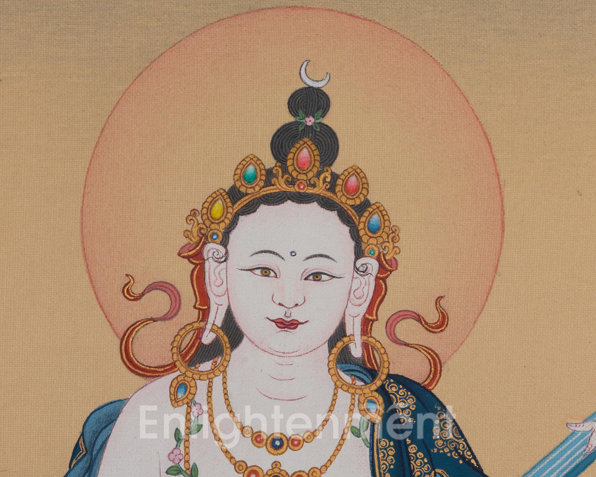 Saraswati Wisdom Deity Thangka | Sacred Tibetan Goddess of Knowledge Artwork