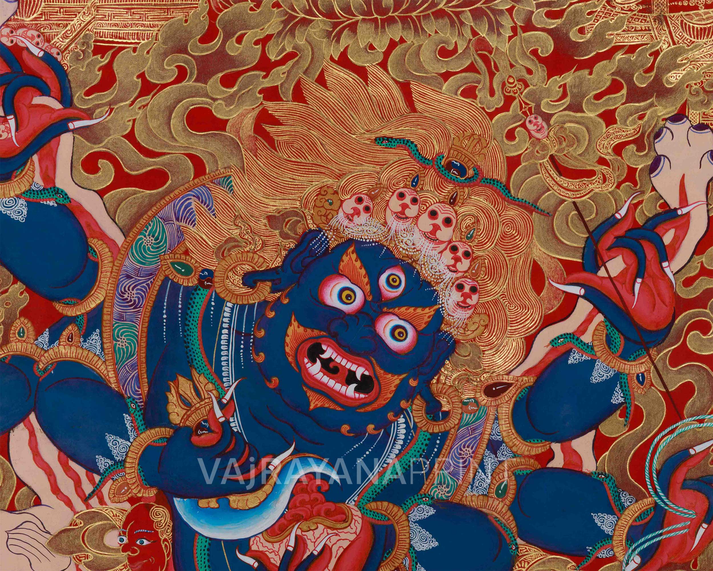 Fierce Six Armed Mahakala Print | Wrathful Protector Deity of Vajrayana Buddhism