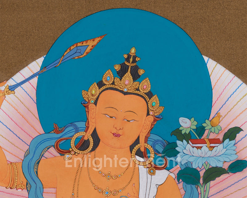 Enlightened Bodhisattva Manjushri Thangka | Supreme Wisdom & Compassion