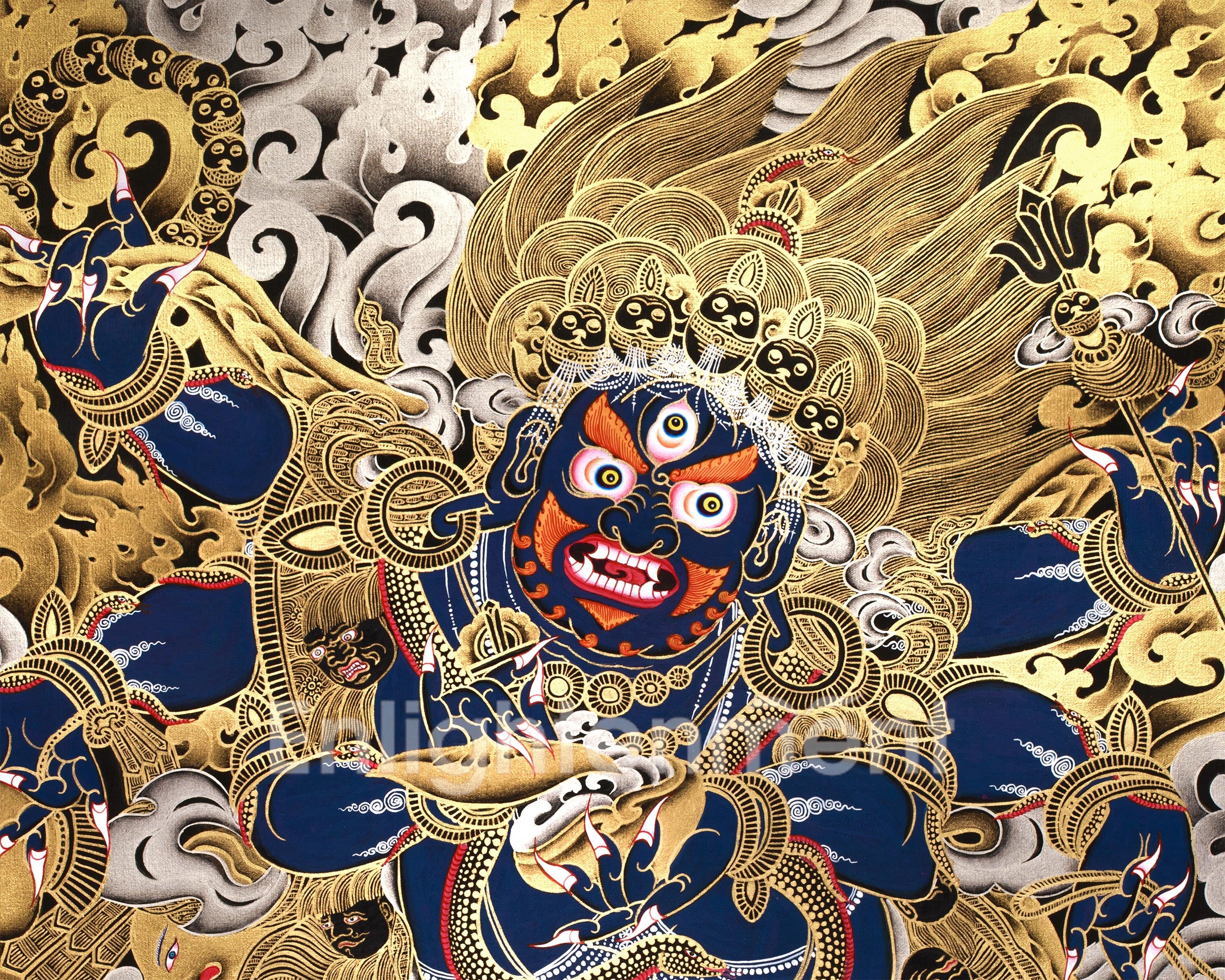 Fierce Guardian Mahakala | Pure Silver & Gold Embellishments | The Ultimate Protector of the Dharma