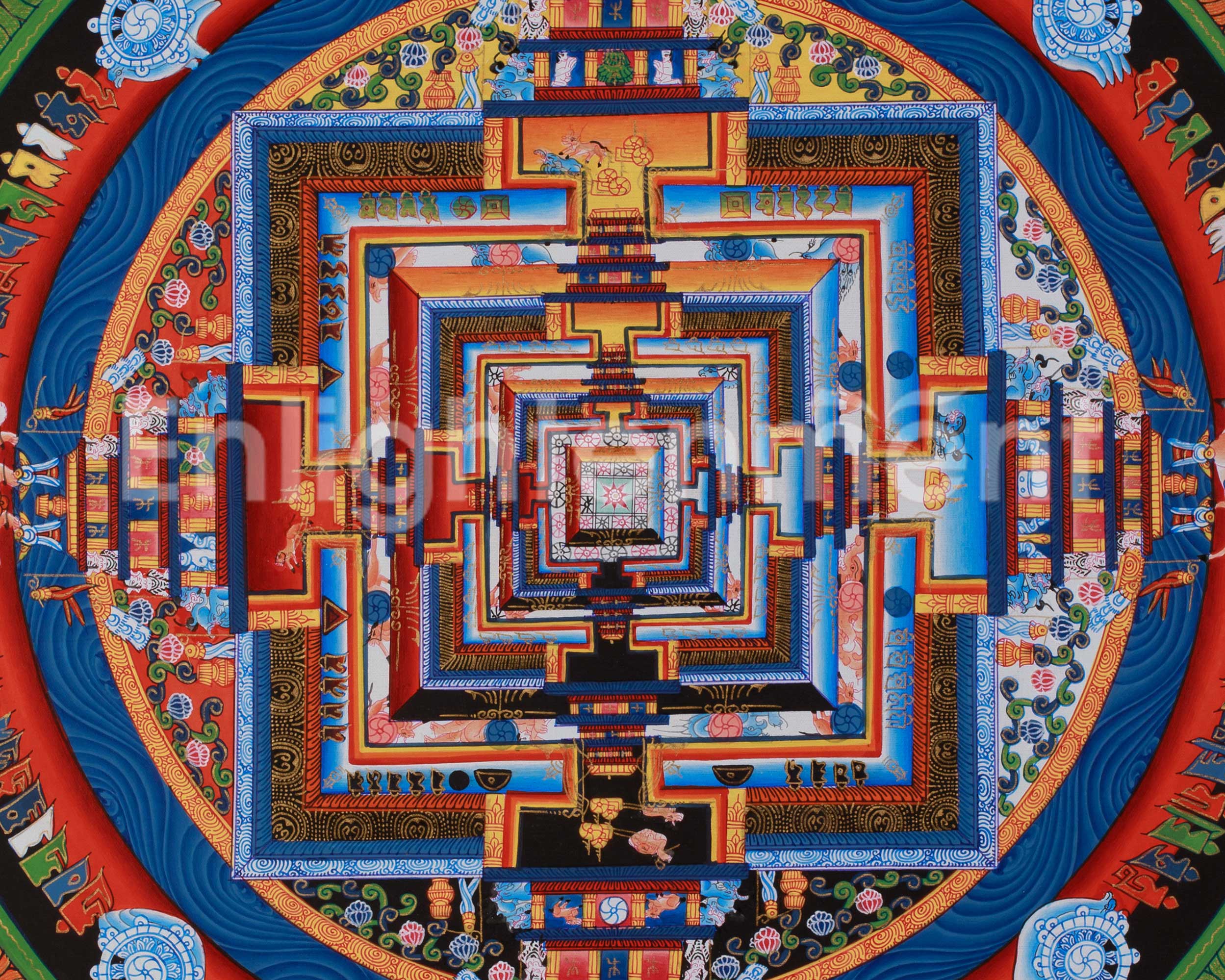 Himalayan Artwork of Kalachakra Mandala | Hand-Painted Buddhist Mandala Thangka