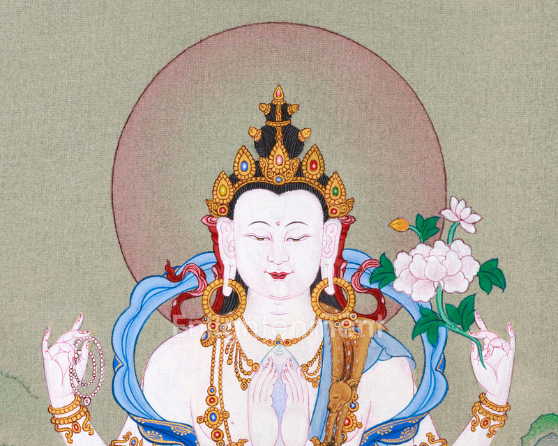 Bodhisattva Chenresig Thangka | Hand-Painted Buddha of Compassion