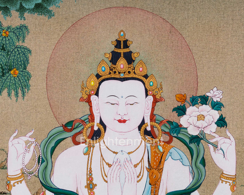 Avalokiteshvara Buddha Thangka | Hand-Painted Buddhist Deity Painting