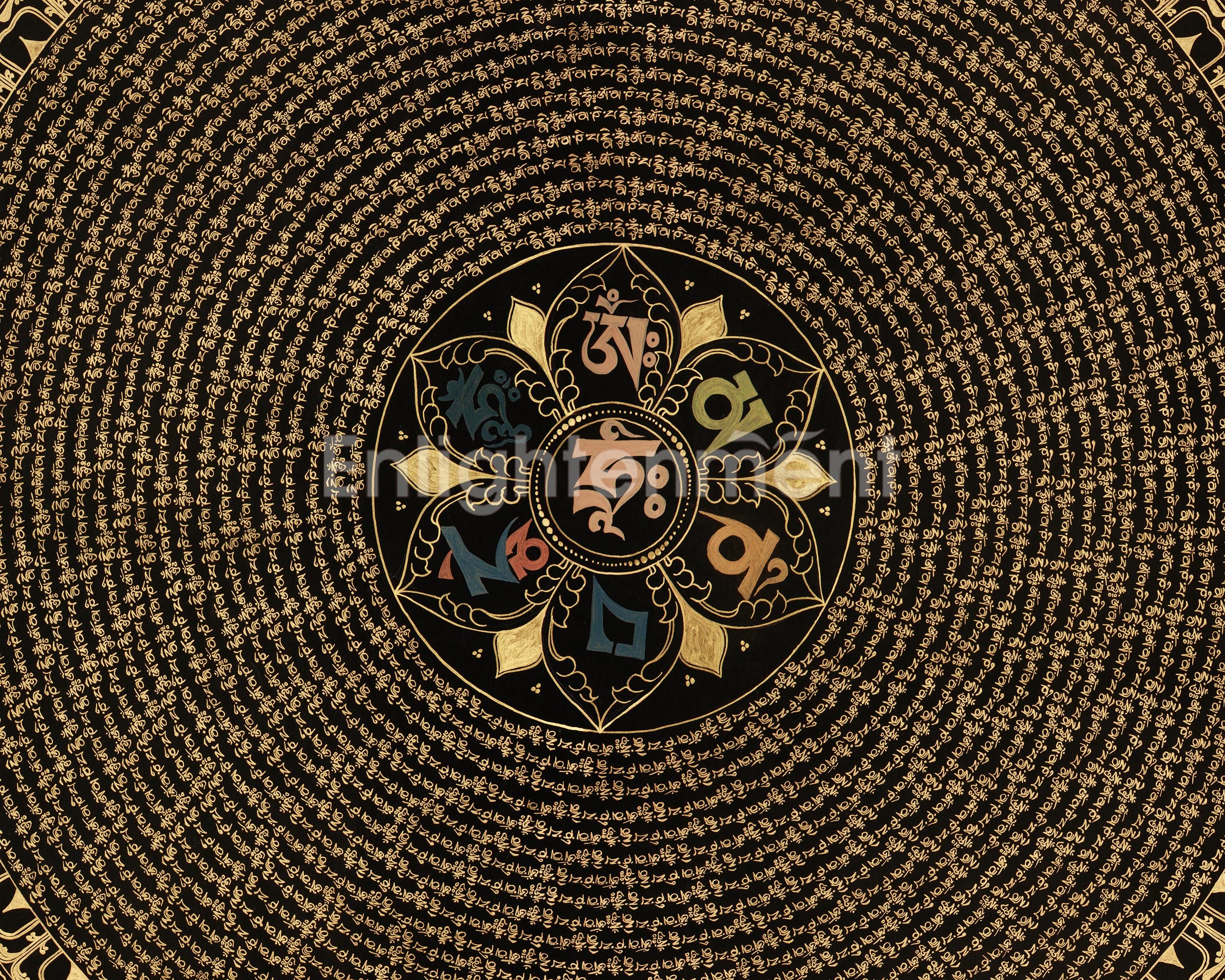 Buddhist Mantra Mandala Artwork | Hand Painted Himalayan Meditation Thangka