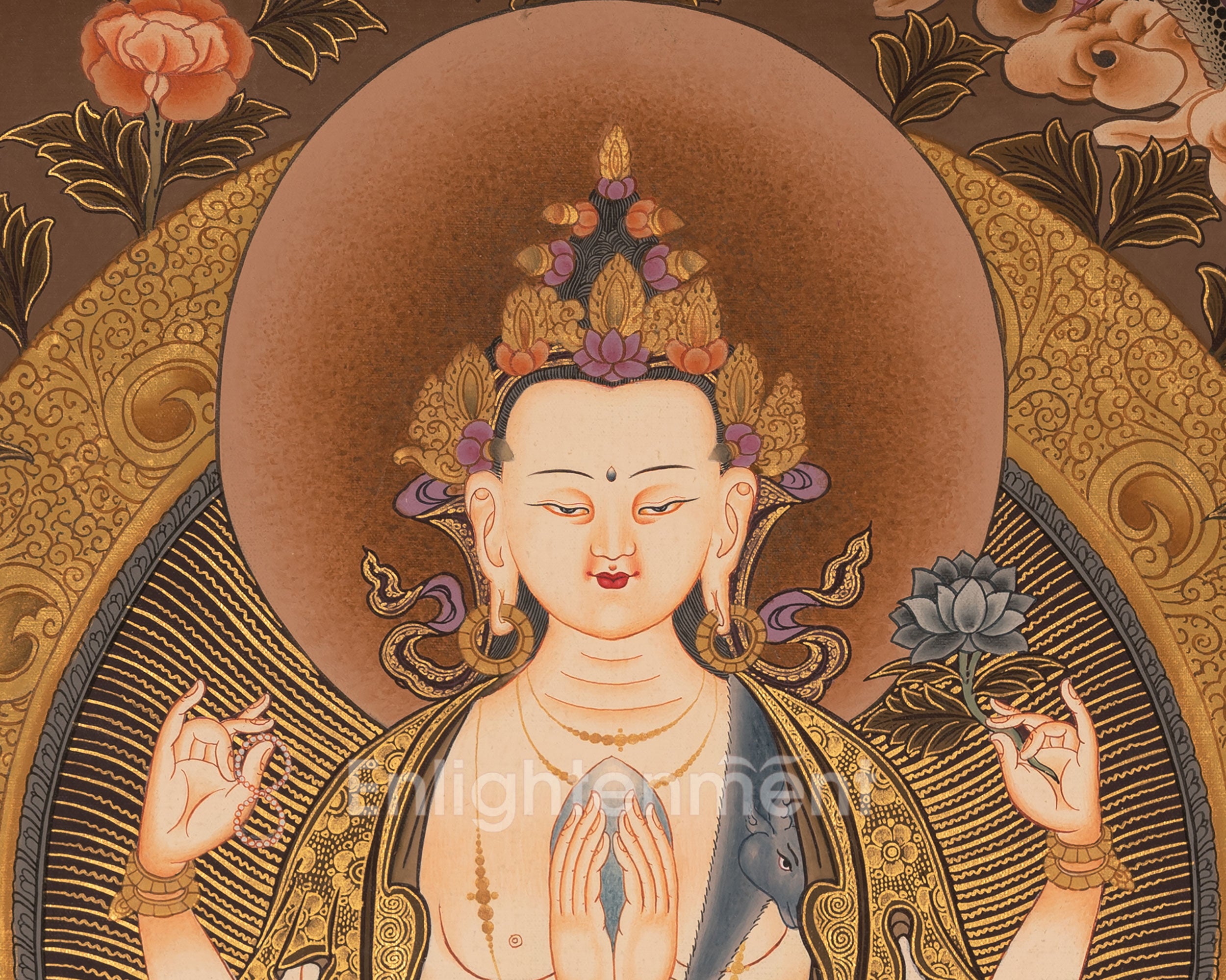 4Armed Chengrezig Thangka | Traditional Buddhist Painting