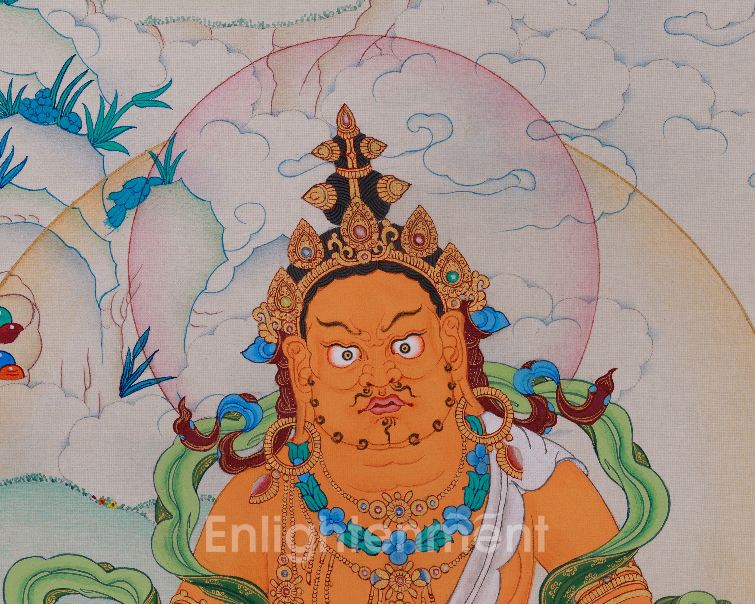 Hand Painted Yellow Jambhala Thangka | Tibetan Buddhist Wealth Deity