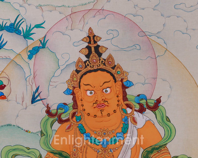 Hand Painted Yellow Jambhala Thangka | Tibetan Buddhist Wealth Deity