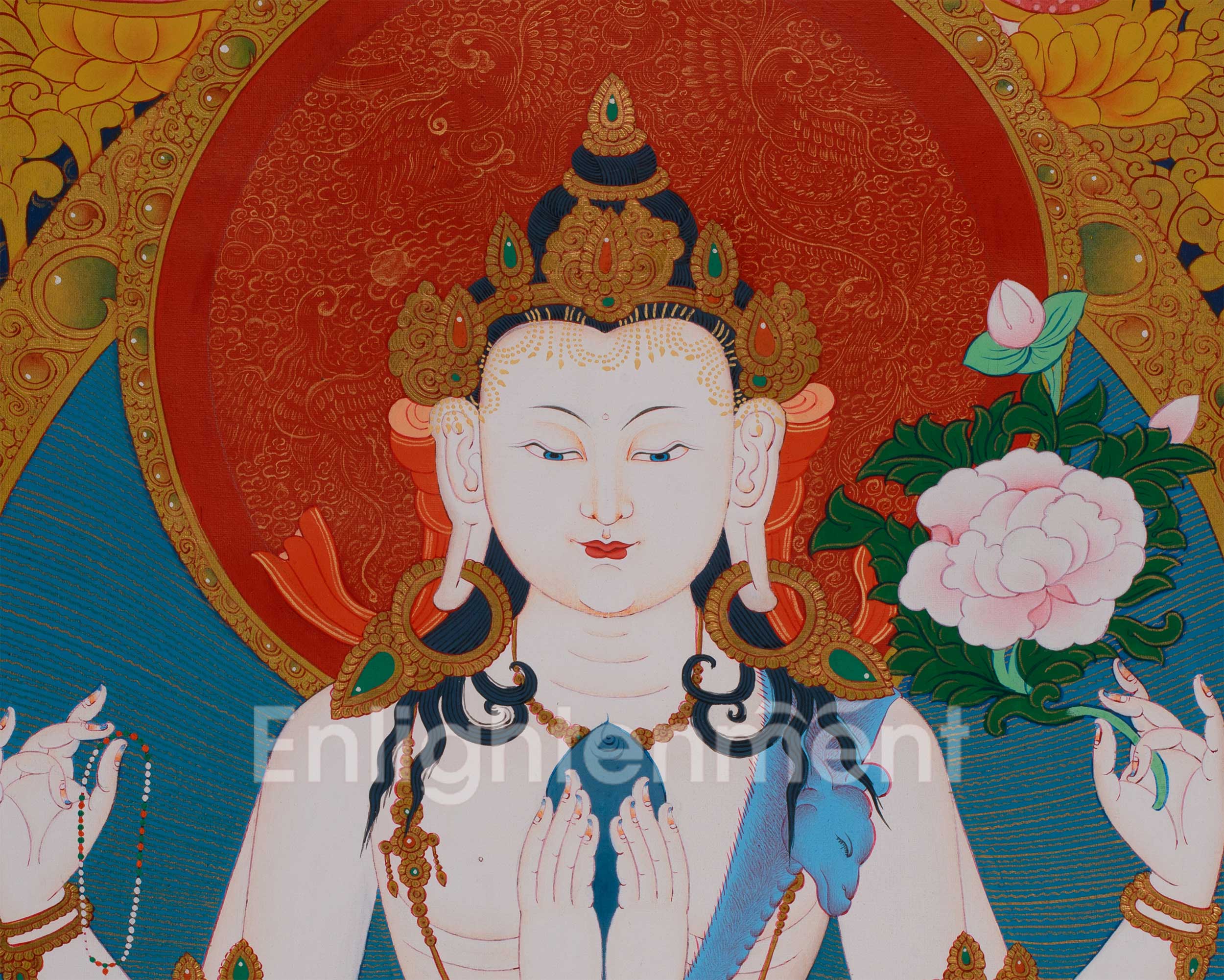 Traditional Buddhist Chenrezig Thangka | Symbol of Compassion and Peace