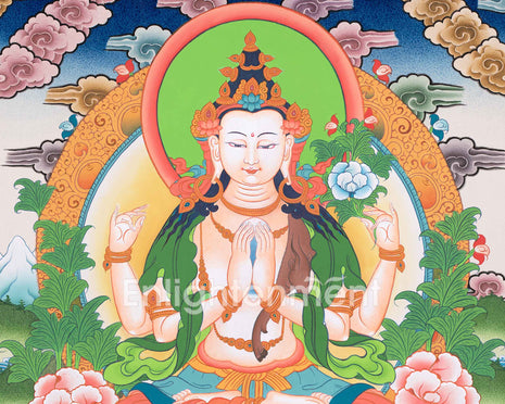 Traditional Chenresig Thangka | The Bodhisattva Of Compassion | Religious Wall Decors