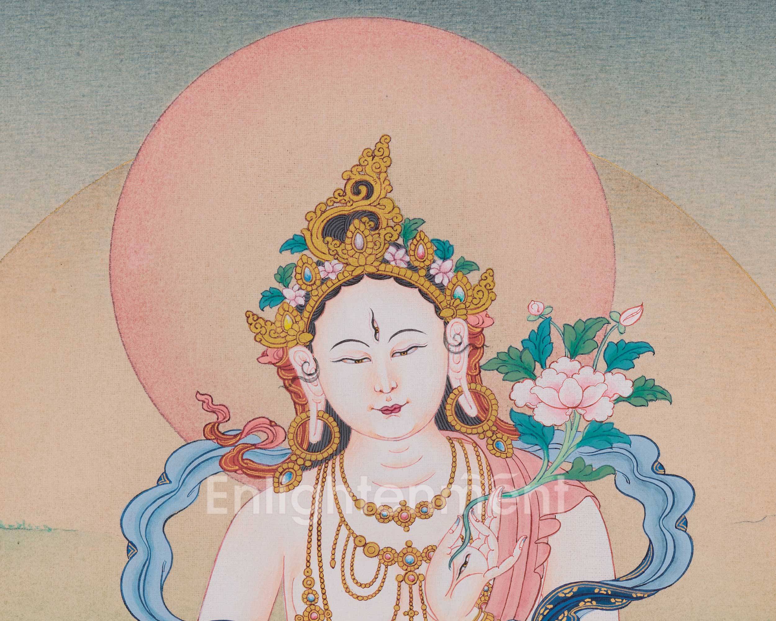 White Tara Buddhist Healing Deity Thangka | Tibetan Goddess of Longevity
