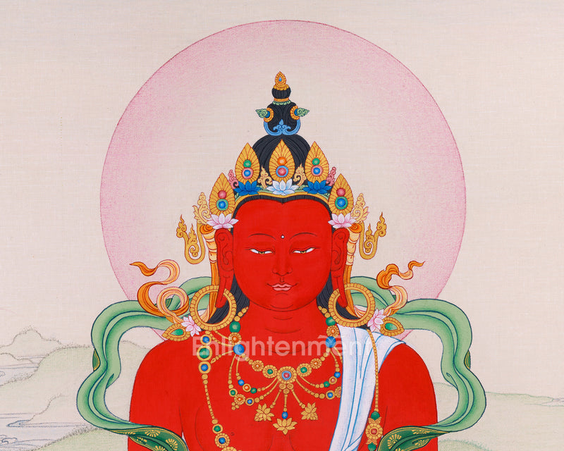 Amitayus Buddha Artwork | Hand-Painted Tibetan Buddhist Thangka | Longevity and Spiritual Enlightenment