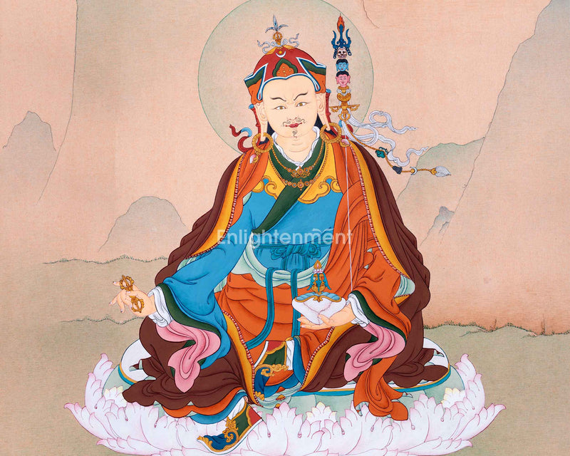 Guru Padmasambhava Teachings Practice Thangka Painting | Traditionaly Hand-Painted Lotus Born Master Thangka Art