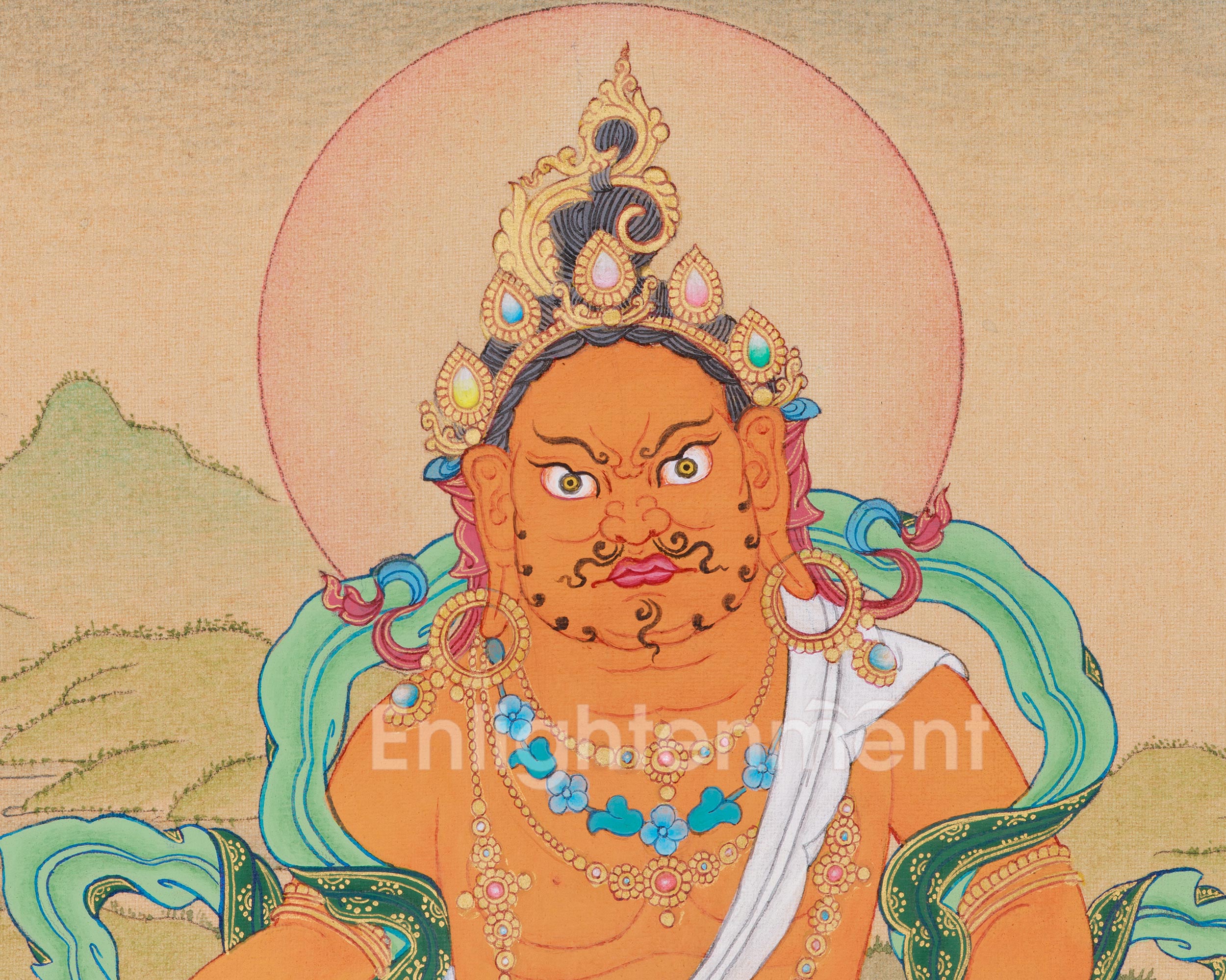 Kuber, Buddhist Wealth Deity | Yellow Dzambhala Thangka for Prosperity