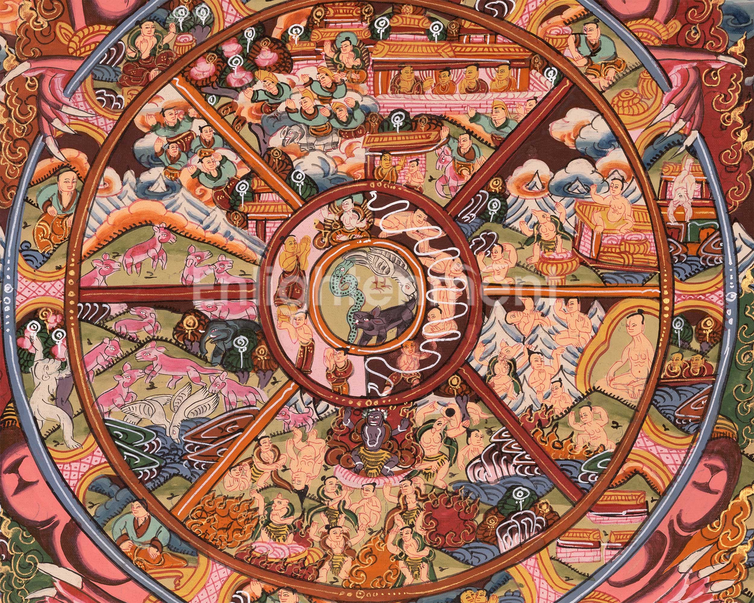 Wheel of Life Buddhist Painting | Sacred Depiction of the Cycle of Existence