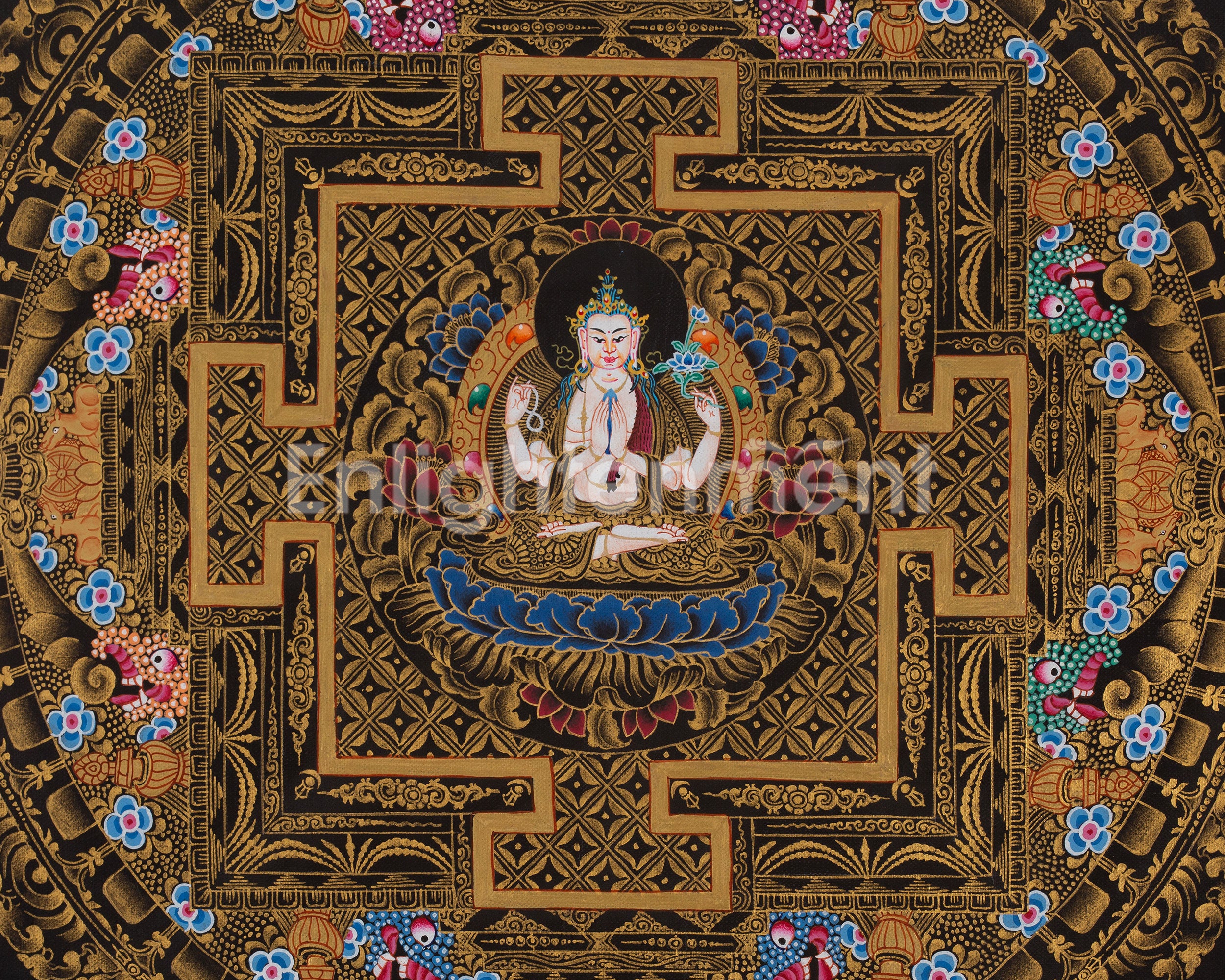 Sacred 9-Inches Chenrezig Mandala | Tibetan Mandala Depicting the Bodhisattva of Mercy