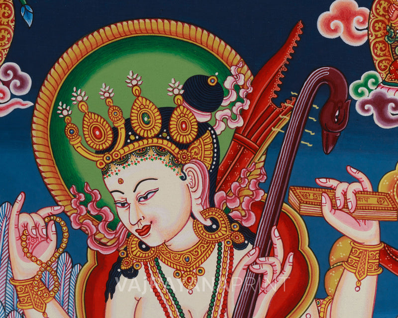 Newari Goddess Saraswati Seated on Swan | Paubha Artwork Print