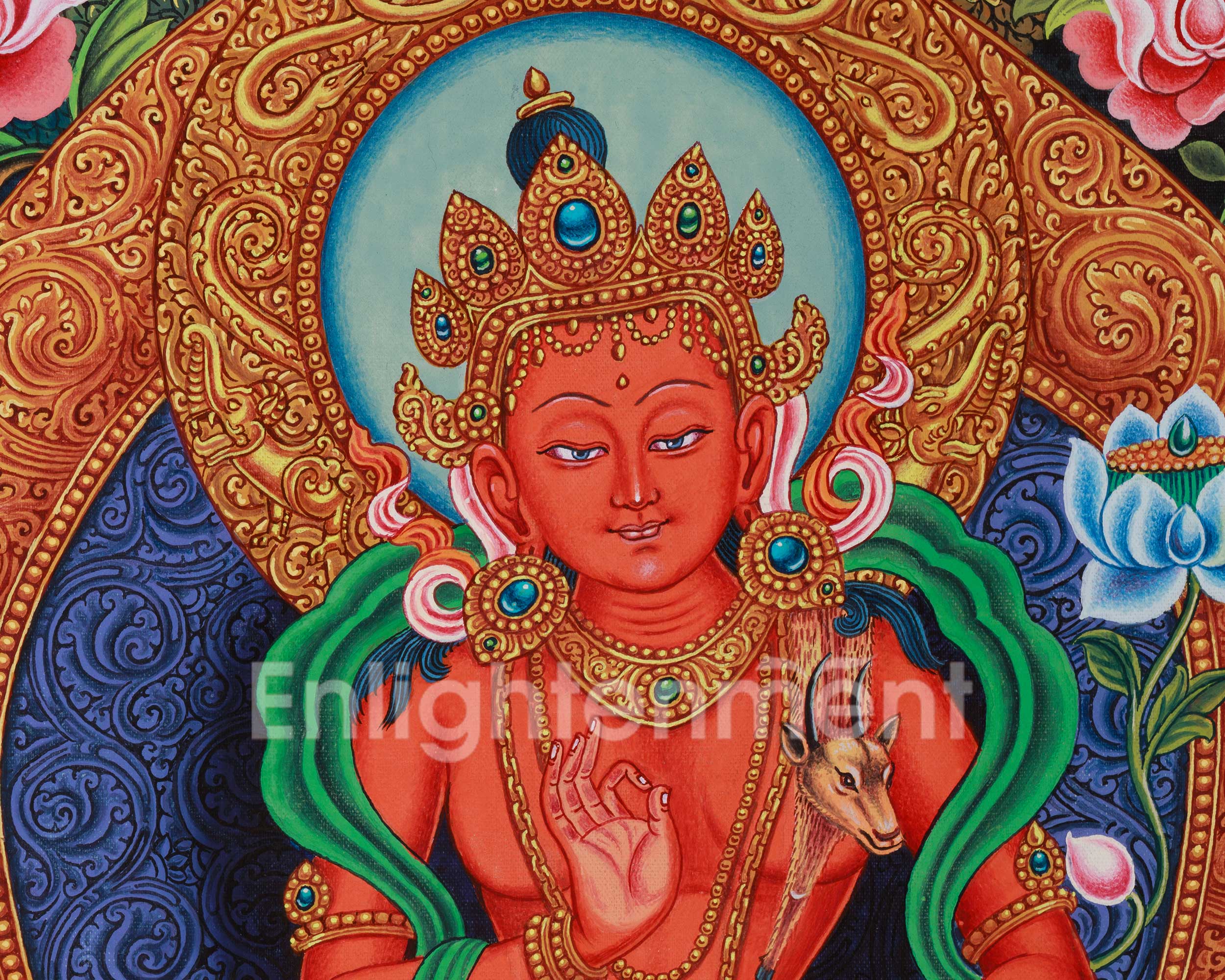 Tibetan Simhanada Lokeshvara Thangka | Devotional Bodhisattva Thangka for Meditation
