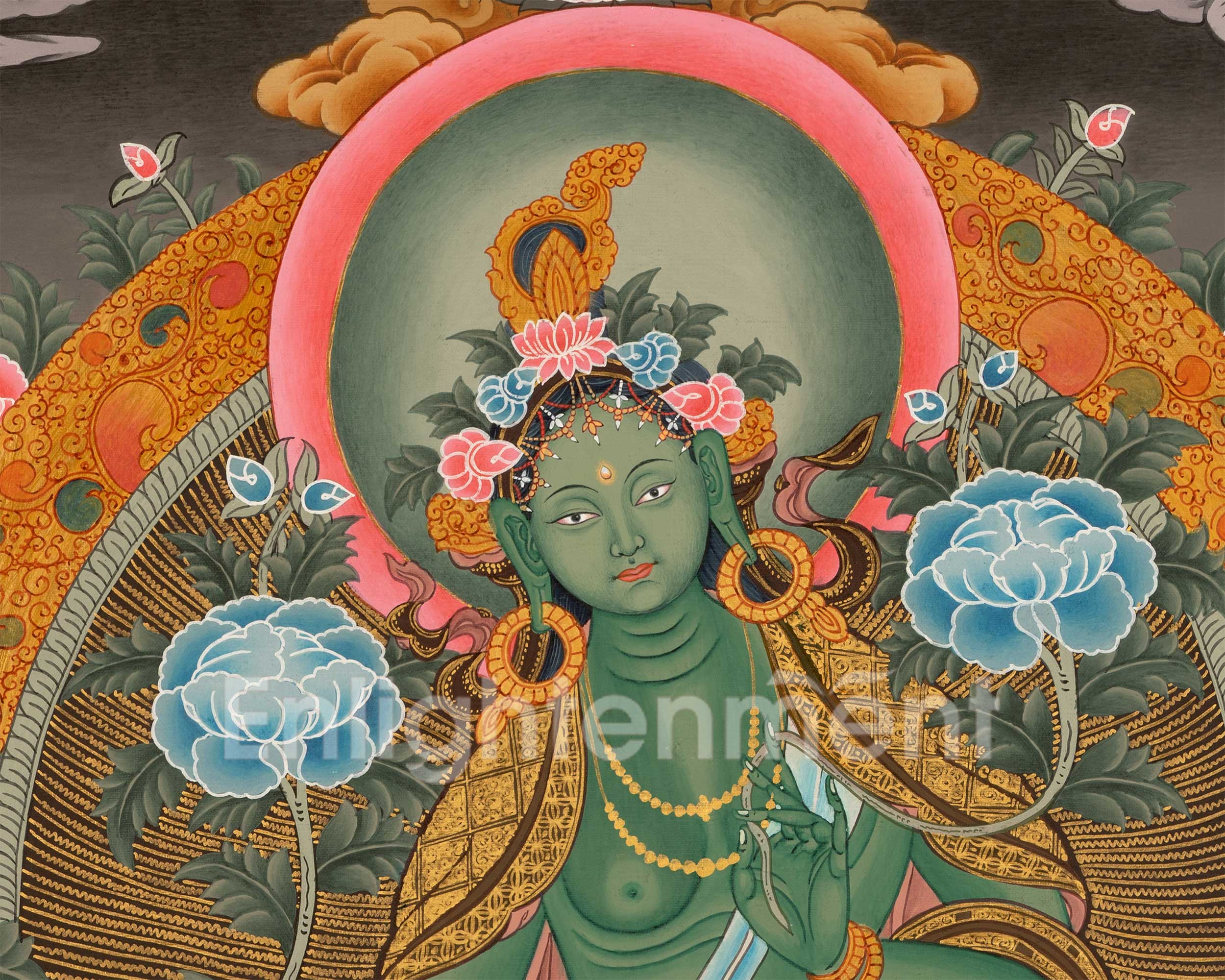 Sacred Traditional Green Tara Painting | Buddhist Goddess of Compassion