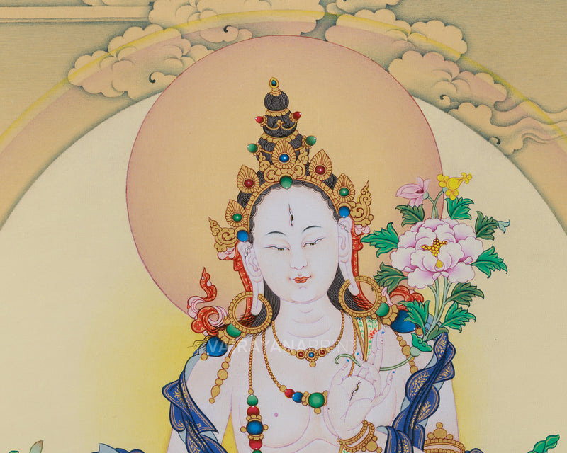 Ma-Arya White Tara Giclee Canvas | Sacred Seven-Eyed White Dolma Art