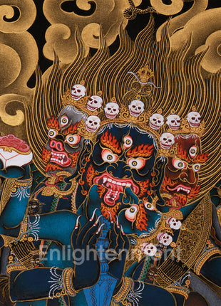 Yidam Deity Vajrakilaya Thangka | Sacred Protector in Gold on Black