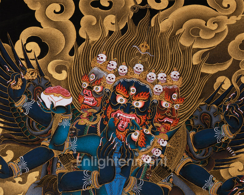 Yidam Deity Vajrakilaya Thangka | Sacred Protector in Gold on Black