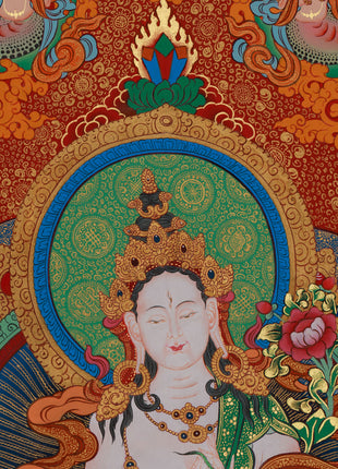 Tara with Buddhas and Bodhisattvas | White Tara Thangka for Healing, Wisdom & Longevity