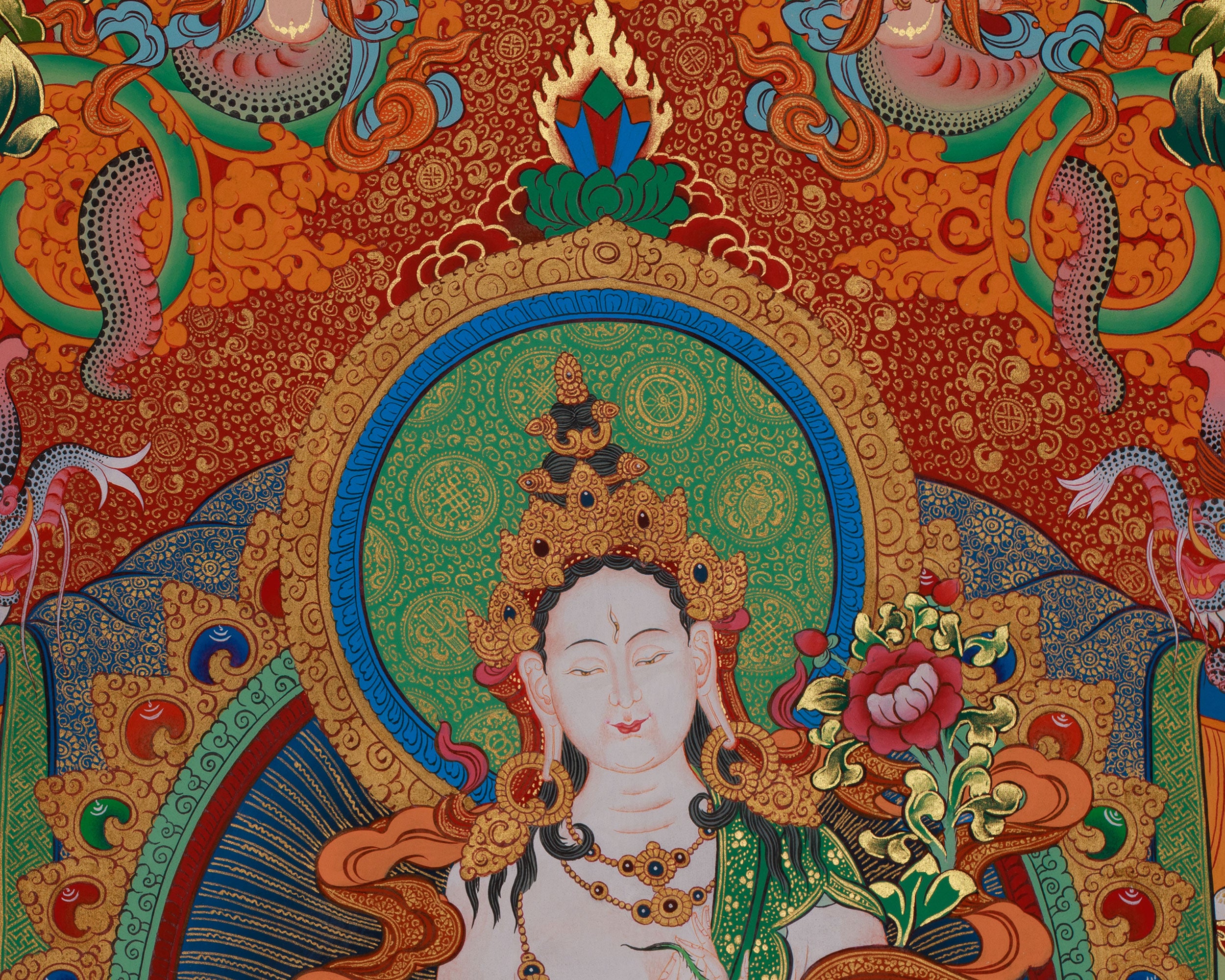 Tara with Buddhas and Bodhisattvas | White Tara Thangka for Healing, Wisdom & Longevity