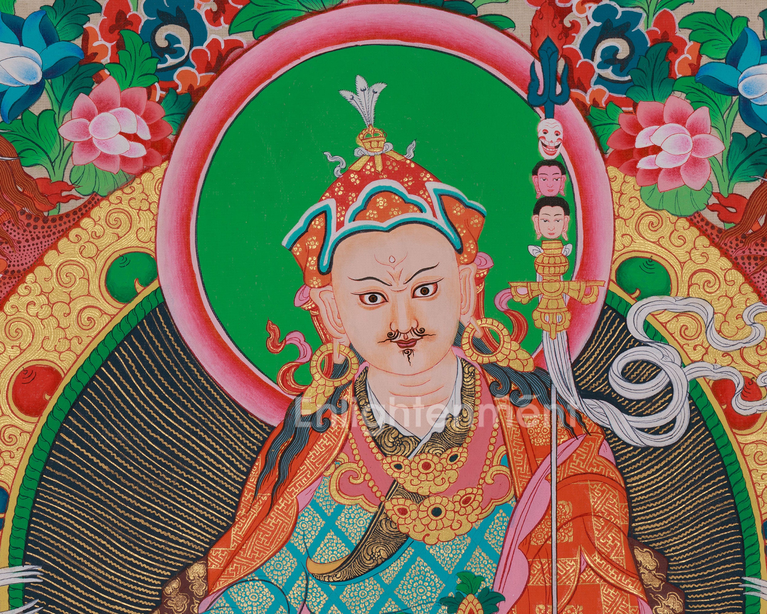 Spiritual Teacher Guru Padmasambhava | With His Two Principal Consort and Five Dhyani Buddhas