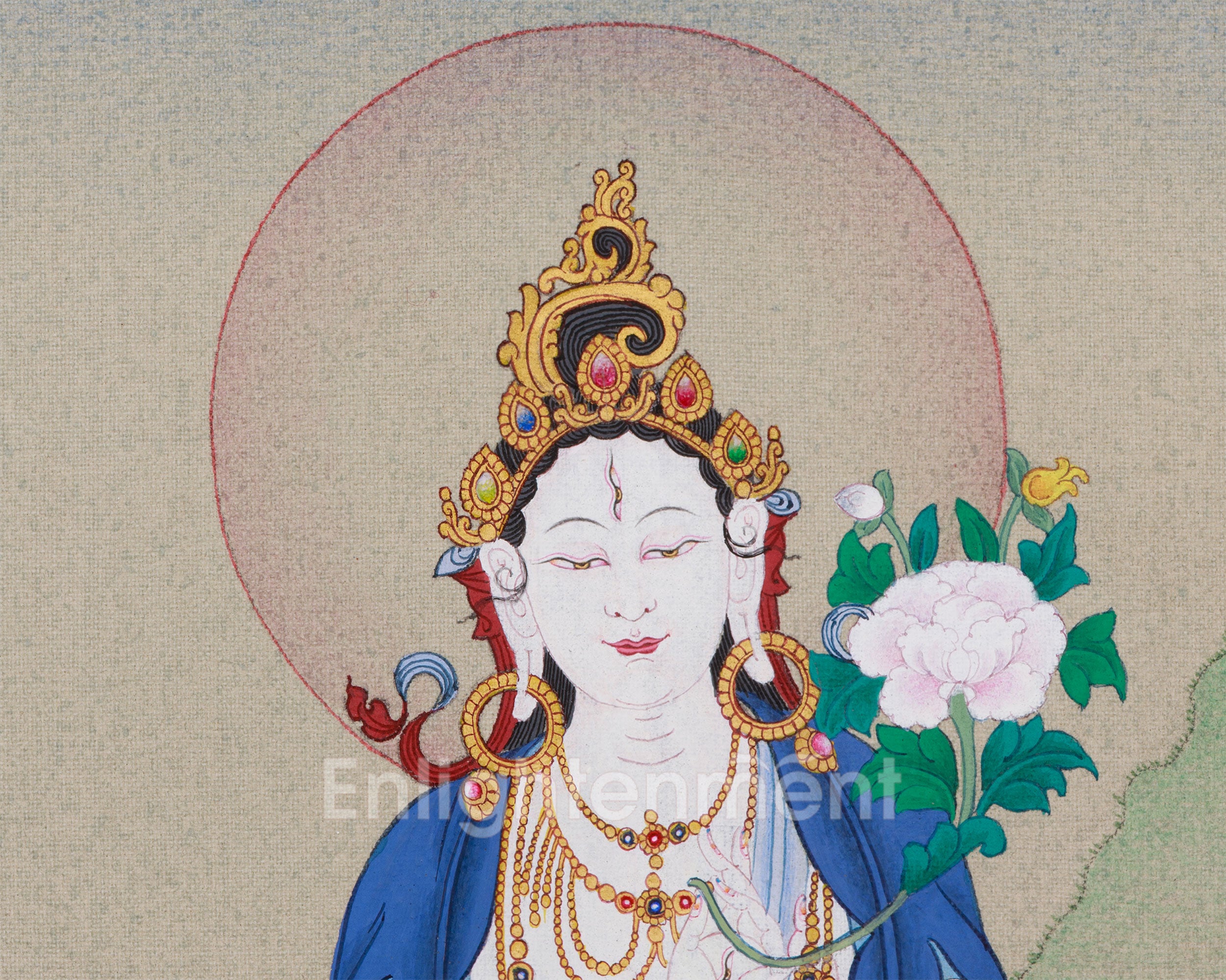 13 Inches White Tara Buddha Art | Hand-Painted Tibetan Deity of Healing