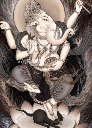 High-Quality Giclee Print For Praying To Ganesha | Newari Paubha Print For Ganesh Chaturthi