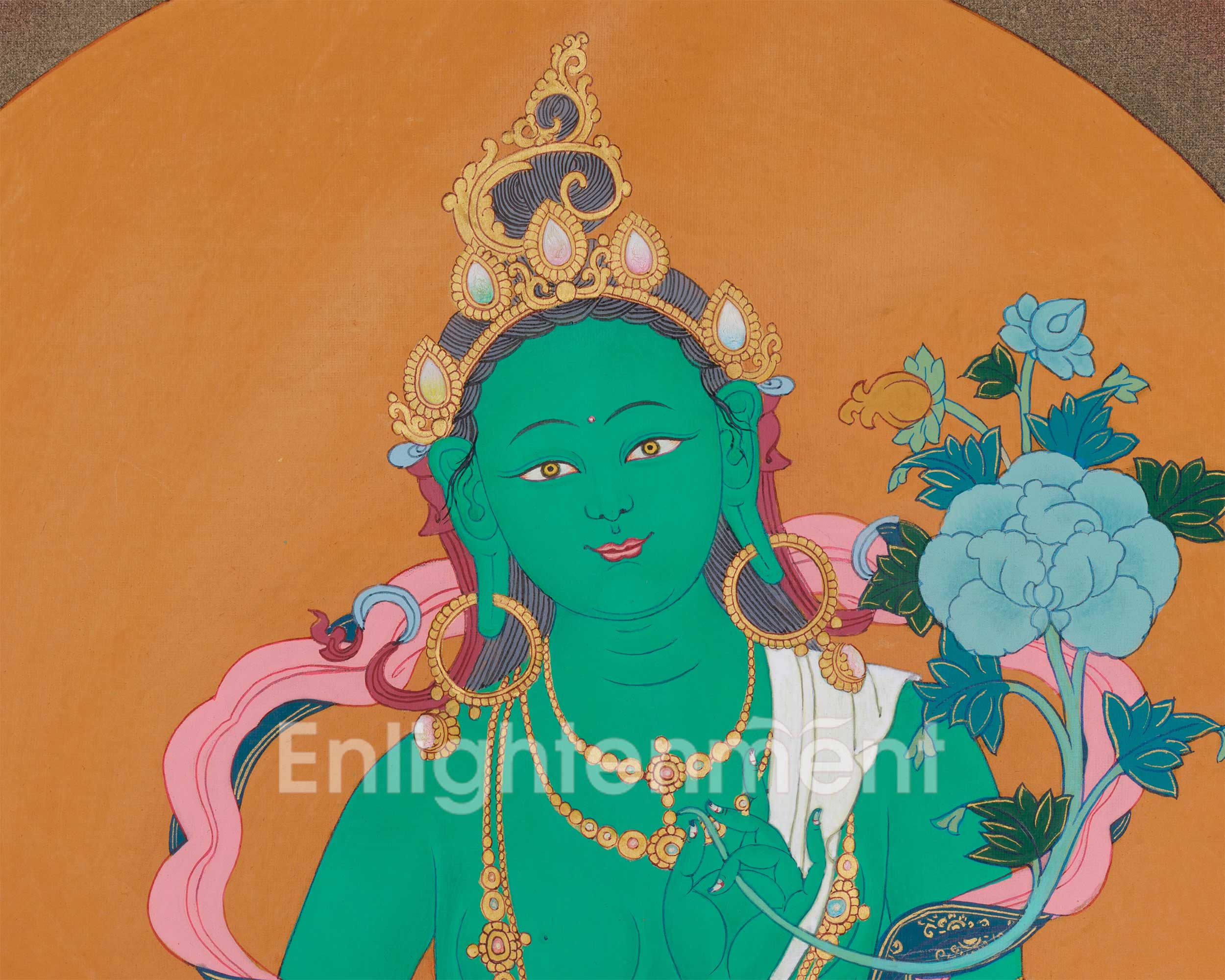 Tibetan Bodhisattva Green Tara Painting | Goddess of Compassion and Swift Action