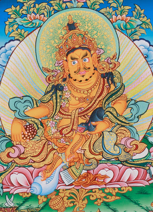 Tibetan Five Jambhalas Thangka | Buddhist Guardians of Wealth & Abundance