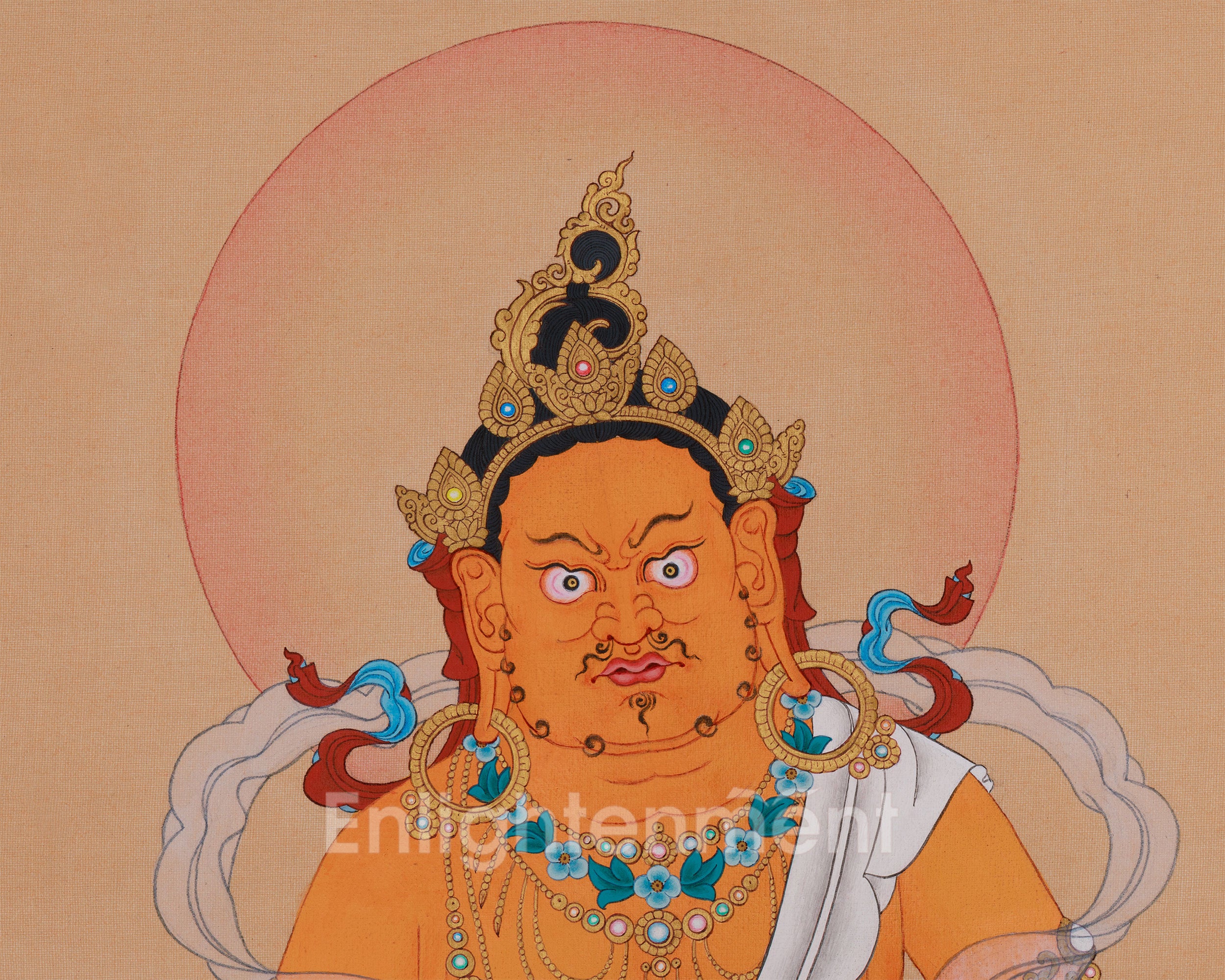 Buddha of Wealth, Dzambhala | Hand-Painted Thangka of Prosperity and Spiritual Protection
