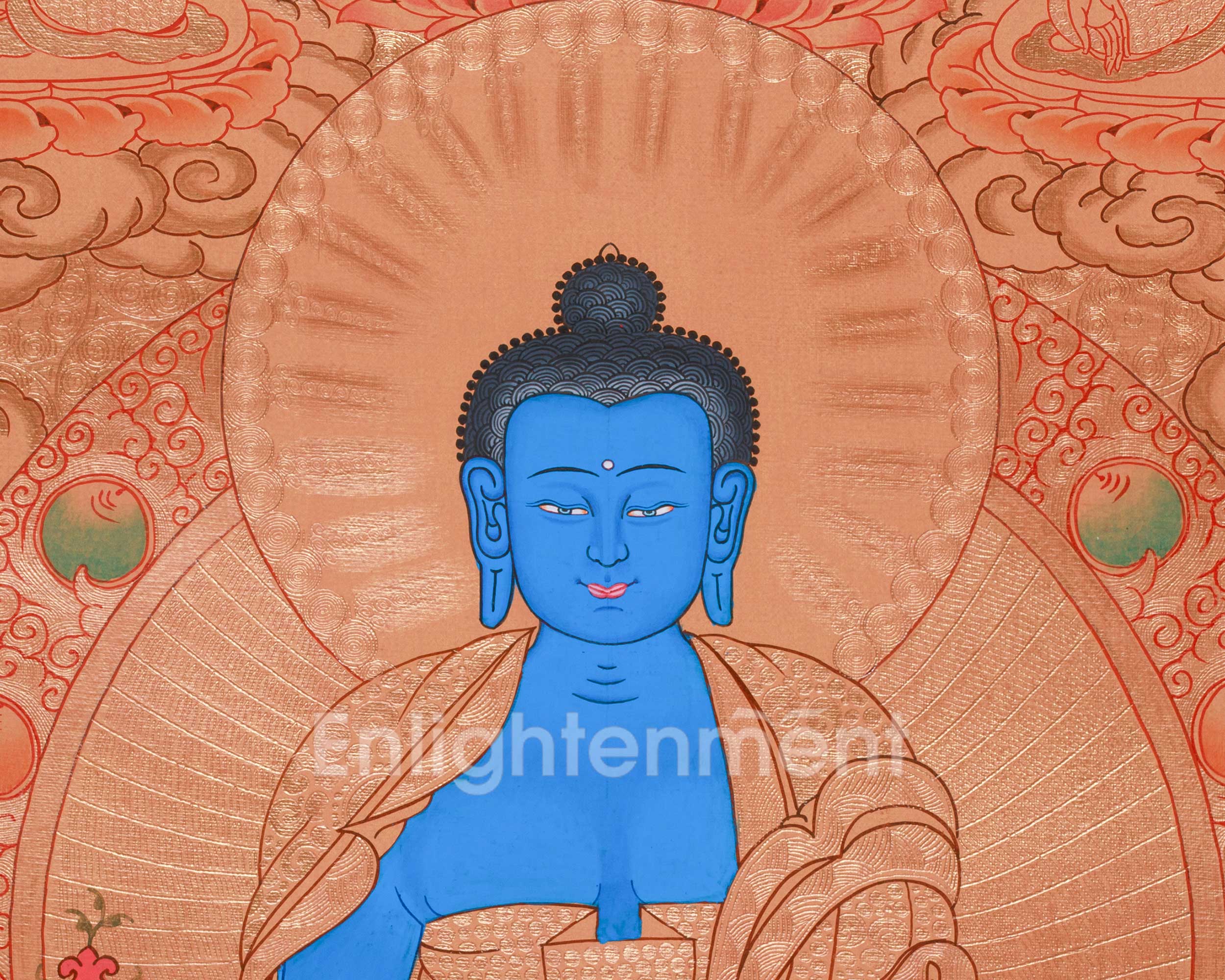 24K Gold Style Medicine Buddha Thangka | Meditation Altar