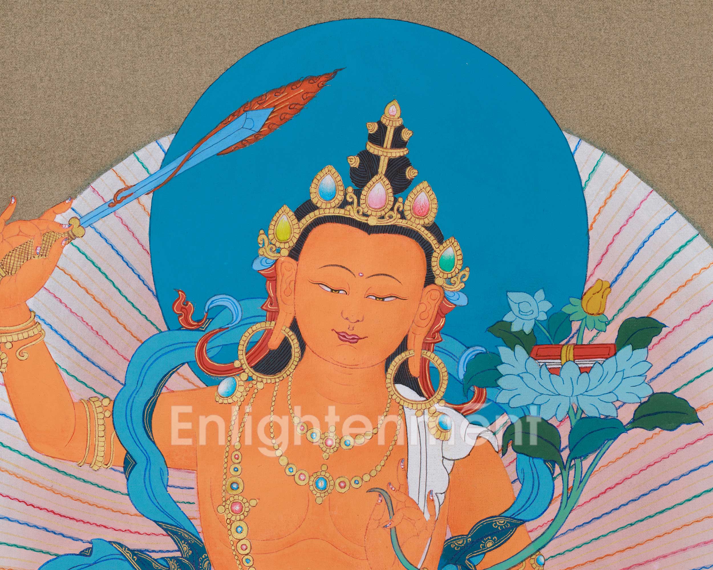 Thangka of Manjushri Bodhisattva | The Compassionate Deity of Wisdom and Clarity