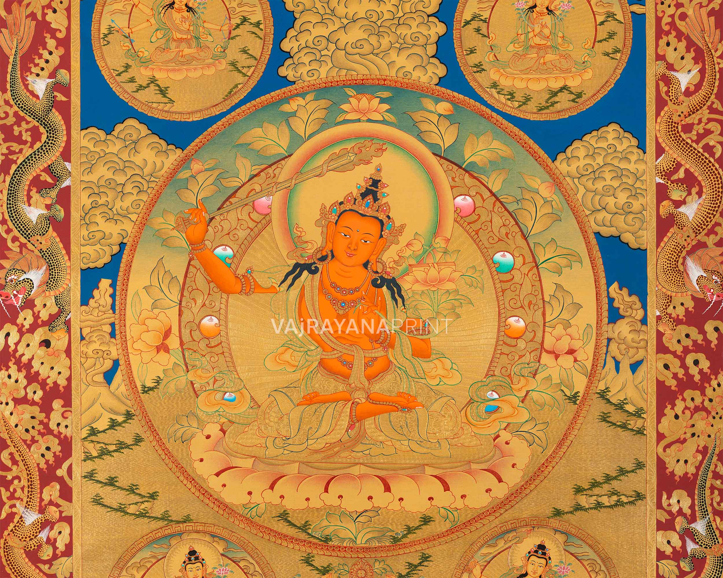 5 Forms of Manjushri Art Print For Daily Wisdom Preaching | The Bodhisattva Of Wisdom Giclee Print
