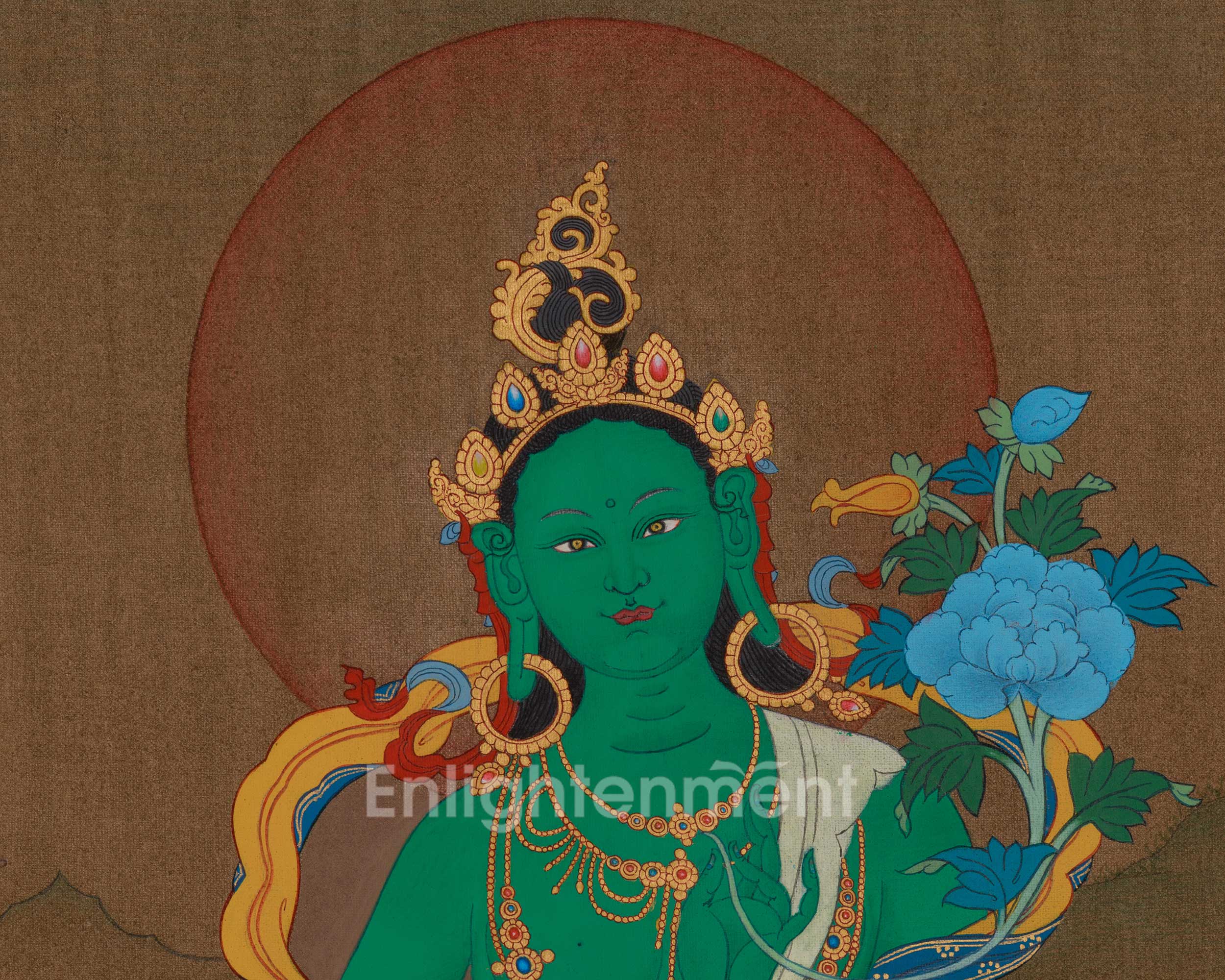 Spiritual Shyama Tara Thangka | Goddess Green Tara Artwork | Protection Deity